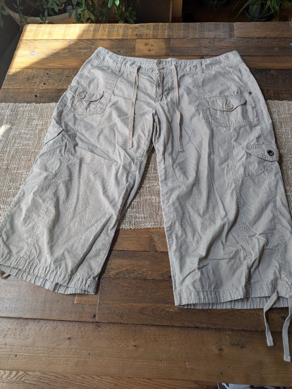 massini khaki cargo utility capri drawstring woman size 12 #514